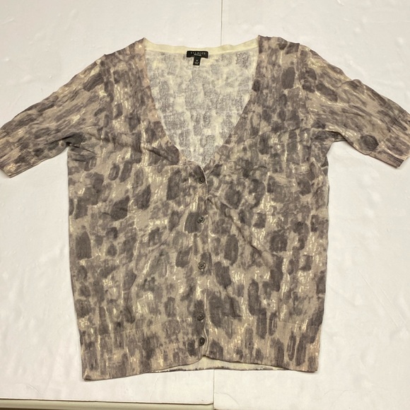 Talbots Short Sleeve Knit Sweater Cardigan V-Neck Women’s M Button Front Grey - Picture 1 of 11